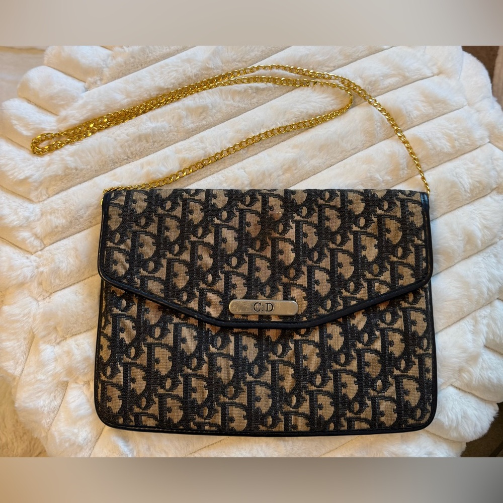 Authentic Chic Christian Dior Monogram Clutch with Gold Chain included!